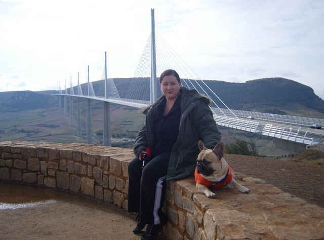 Debbie & Frodo at the 'viaduc du Millau', en route from Calpe in Spain to Herts.