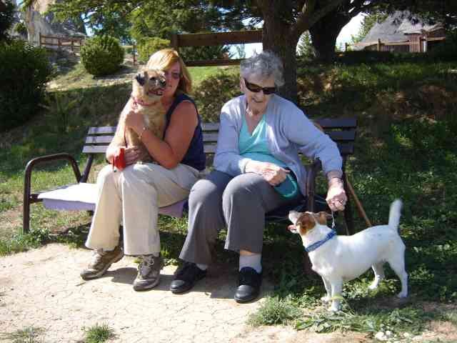 Lynne, Shiona, Jazz & Mindy - taking a shady break in N.Spain, during their journey from Devon to Malaga.