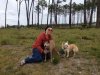 Sonia, Pepsi and Pablo, taking a walk in the pines, in S.W.France, on their journey from Benalmádena in S.Spain to Stratford.