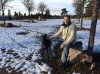 Dave and Chazz, taking a chilly break in mid-France, on their way from Looe in Cornwall to Alcossebre in Castellón, Spain.