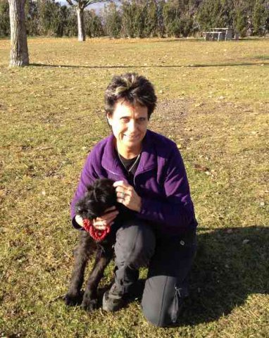 Giant Schnauzer pup, Ebony, with Den, enjoying a little break in France, on her way from the UK, to start her new life in Murcia in Spain.