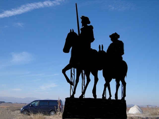 Don Quixote and Sancho in La Mancha.