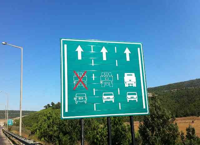 A good road-sign ... once you've worked out what it means! A Turkish motorway.